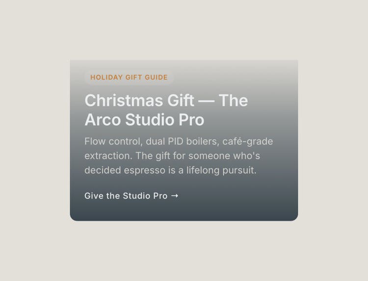 The picked promo fragment for a Christmas campaign: “Christmas Gift — The Arco Studio Pro”.