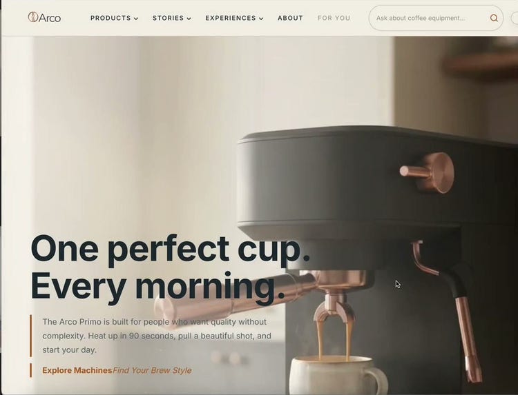 arco.coffee hero rewritten by of1: “One perfect cup. Every morning.”