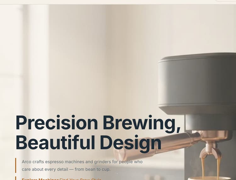 arco.coffee hero as published: “Precision Brewing, Beautiful Design”.
