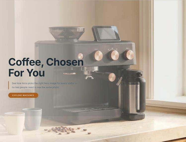 Default hero photo: an espresso machine on a counter.