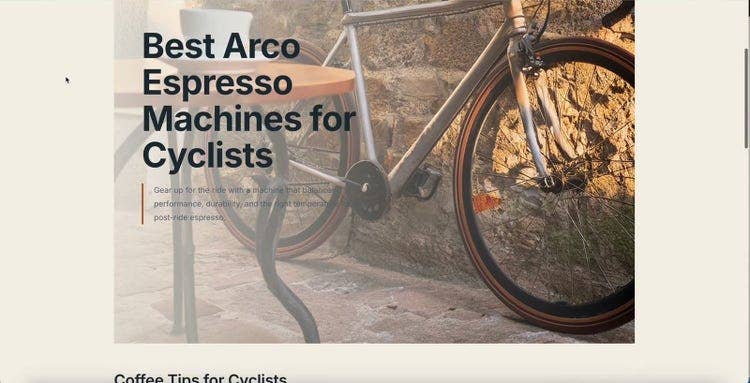 A whole page generated from the question: “Best Arco Espresso Machines for Cyclists”.