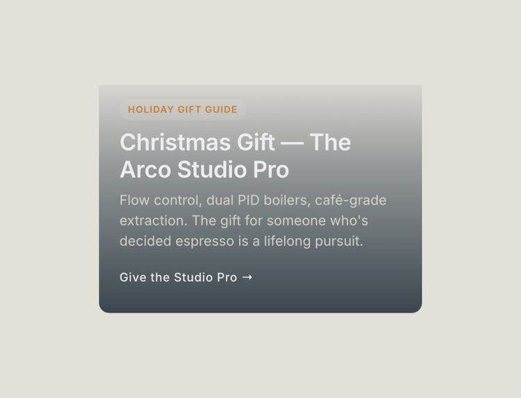 The picked promo fragment for a Christmas campaign: “Christmas Gift — The Arco Studio Pro”.