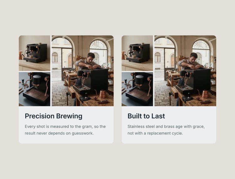 Authored cards: “Precision Brewing” and “Built to Last”.